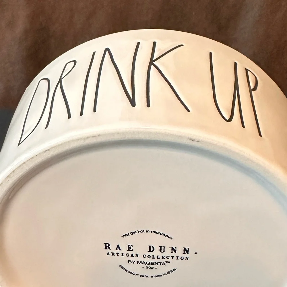 Rae Dunn DRINK UP Ceramic Large Dog/Pet Water Bowl BRAND NEW!!
